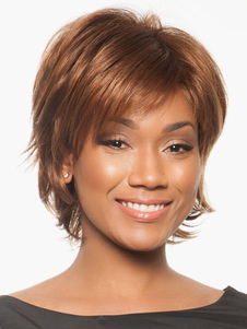 Perruque de cheveux humains marronne coupe boyish