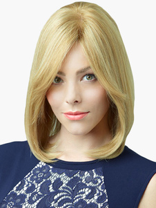 Perruque de cheveux humains moyenne or boucles en bas