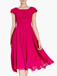Robe skater en chiffon rose unicolore plissé