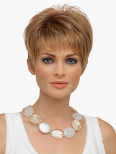 Perruque de cheveux humains courte couleur de lin