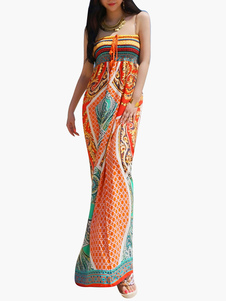 Robe longue en coton mélangé imprimé géométrique