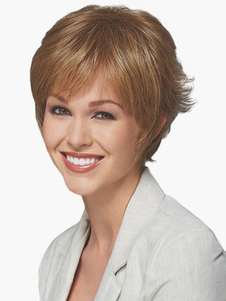 Perruque de cheveux humains courte marronne