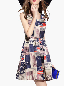 Robe skater en acétate de cellulose imprimé drapeaux