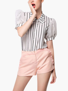 Shorts féminins en acétate de cellulose unicolore à volants