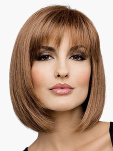 Perruque moyenne marronne ébouriffée en fibre coupe boyish