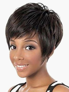 Perruque marronne ébouriffée en fibre coupe boyish