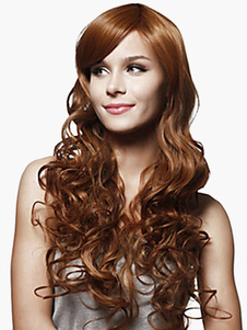 Perruque marronne ébouriffée en fibre boucles en spirale