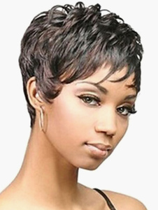 Perruque frisée marronne ébouriffée en fibre