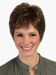 Perruque marronne ébouriffée en fibre de coupe boyish