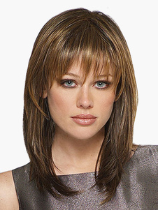 Perruque moyenne marronne ébouriffée en fibre droite