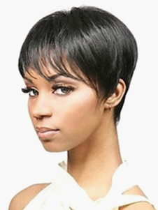 Perruque noire ébouriffée en fibre coupe boyish