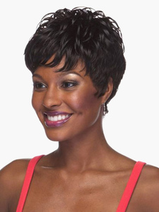 Perruque courte noire ébouriffée en fibre coupe boyish