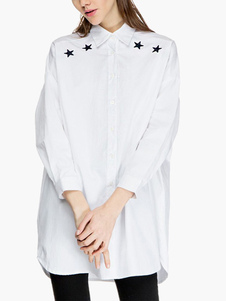 Blouse large syle boyish en coton blanc imprimé étoile