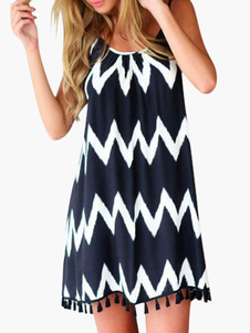 Robe courte en chiffon noir à zigzags à dos décolleté