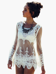 Dentelle blanche pure Scoop Neck Cover Up