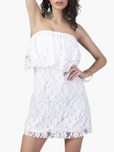 Robe courte élégante dentelle sans manches blanche