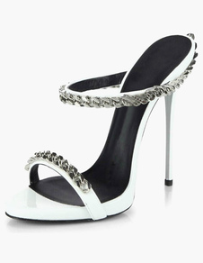 Sandales bout ouvert PU verni blanc talons aigus