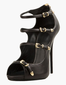 Sandales gladiateur noir talons aigus PU