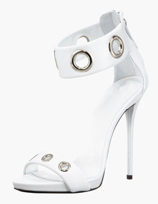 Sandales blanches bout ouvert métallique PU