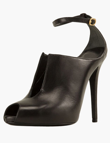 Chaussures bout ouvert talons aigus PU noir