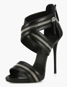 Sandales croisées bout ouvert noires PU