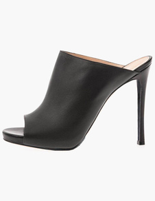 Sandales peep-toe PU noir talons aigus