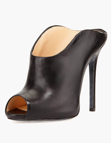 Sandales peep-toe PU noir talons aigus