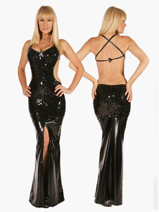Robe club paillettes noir dos décolleté bretelle