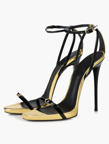 Sandales noires bout ouvert PU vernies