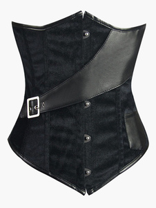 Corset noir lycra style cuir verni passepoil
