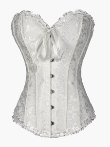 Sexy bustier féminin lycra blanc jacquard lacets