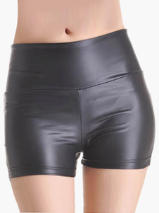 Short féminin PU style cuir verni taille haute
