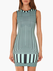 Robe bodycon multicolore col ras du cou rayure