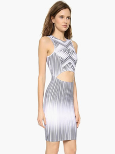 Robe bodycon multicolore col ras du cou rayure cropped