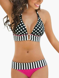 Costume bikini sexy multicolore à pois licou femme