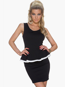 Robe bodycon bicolore peplum style faux deux-pièces