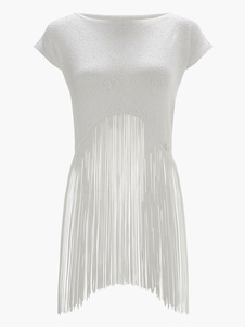 Blouse plage blanche frange femme