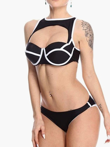 Maillot de bain 1 piece sexy noir bicolore femme