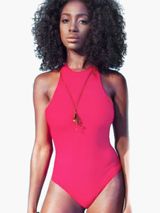 Maillot de bain 1 pièce sexy rose dos décolleté femme