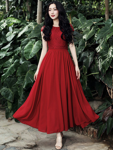 Robe longue chiffon dentelle dentelle