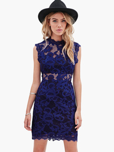 Robe bodycon dentelle col ras du cou