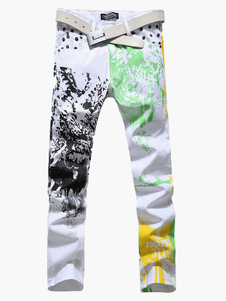 Jean homme coupe droite en denim blanc peint