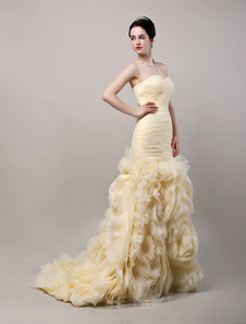 Robe de mariée sirène organza champagne Avec traîne