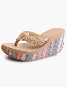 Tongs sandales plage talons compensés bohémiennes