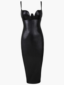 Robe club noir dos décolleté unicolore bretelles