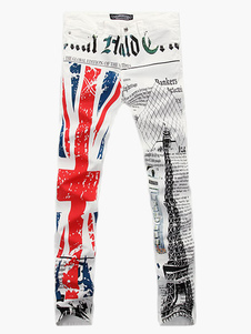 Jean beau coupe droite blanc drapeau