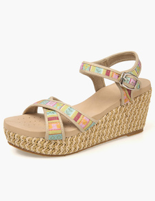 Sandales compensées multicolores ruban aux chevilles