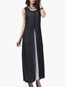 Robe longue en chiffon bicolore fendu creusé