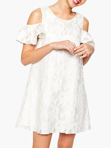 Robe droite mode dentelle blanc