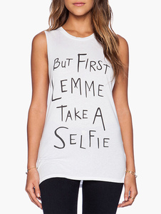 Débardeur féminin mode blanc lettres sans manches